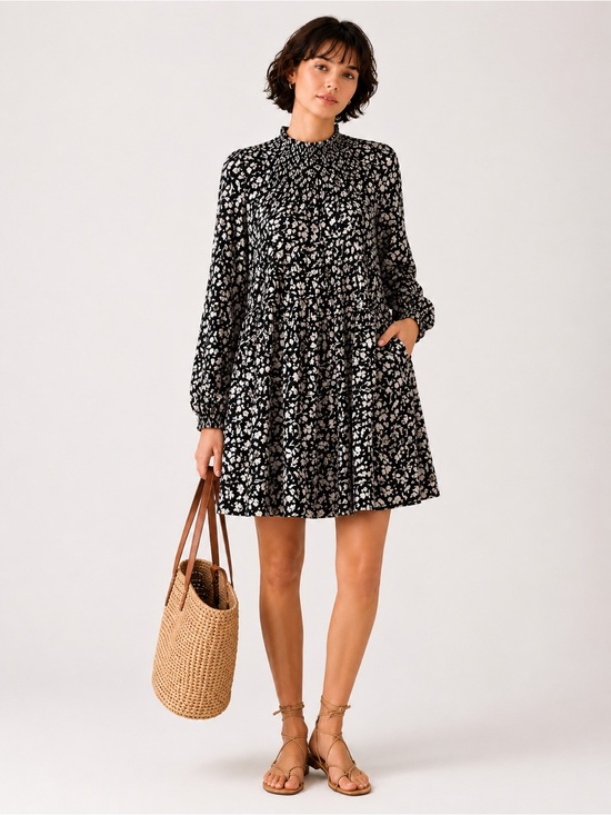 Comptoir Des Cotonniers Dresses & Skirts - Comptoir des Cotonniers AGLAE Floral Smocked Dress Navy / Ivory FR 38 / US Small